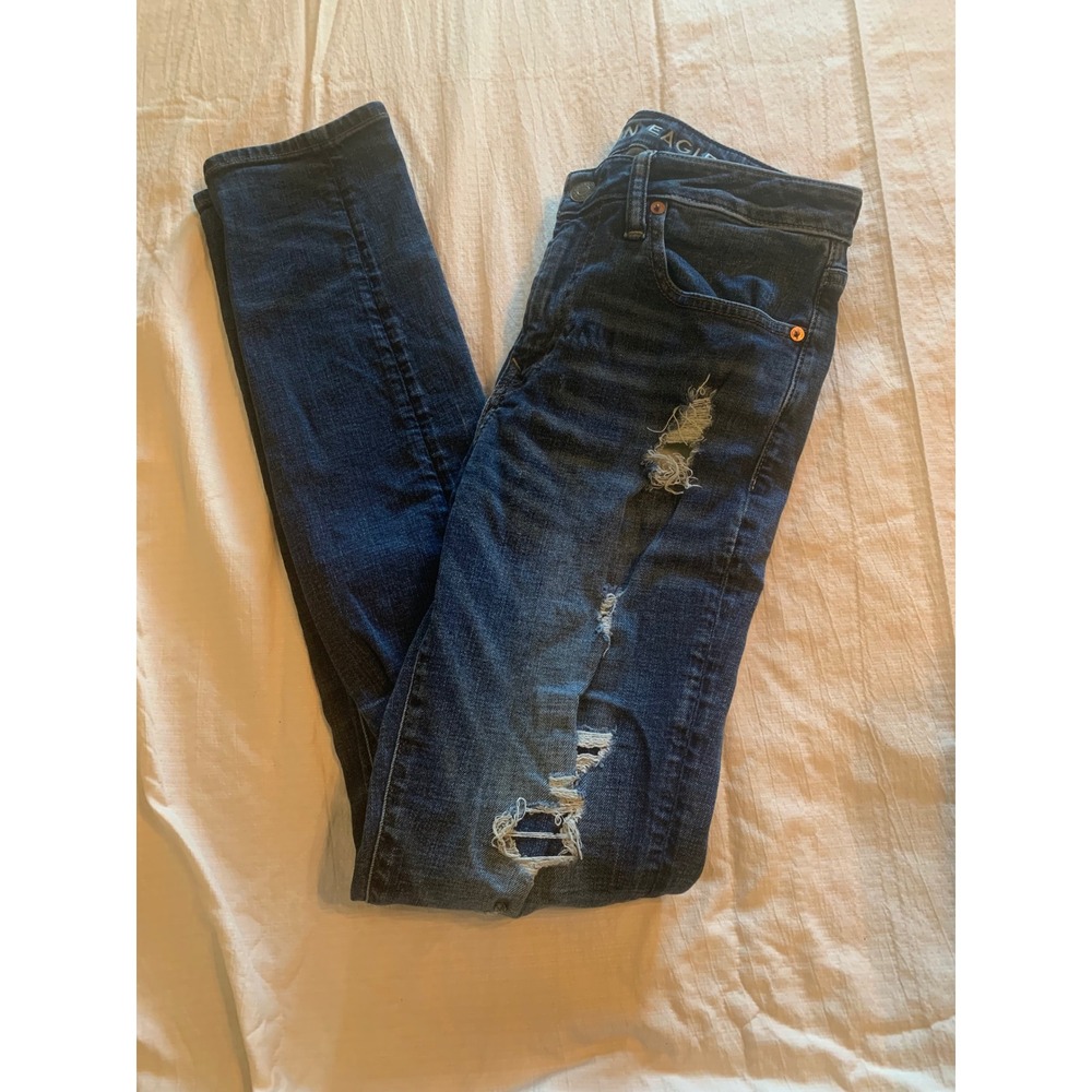 American Eagle Airflex+ Skinny Distressed Jeans Mens 31x34 Dark Wash Ripped
